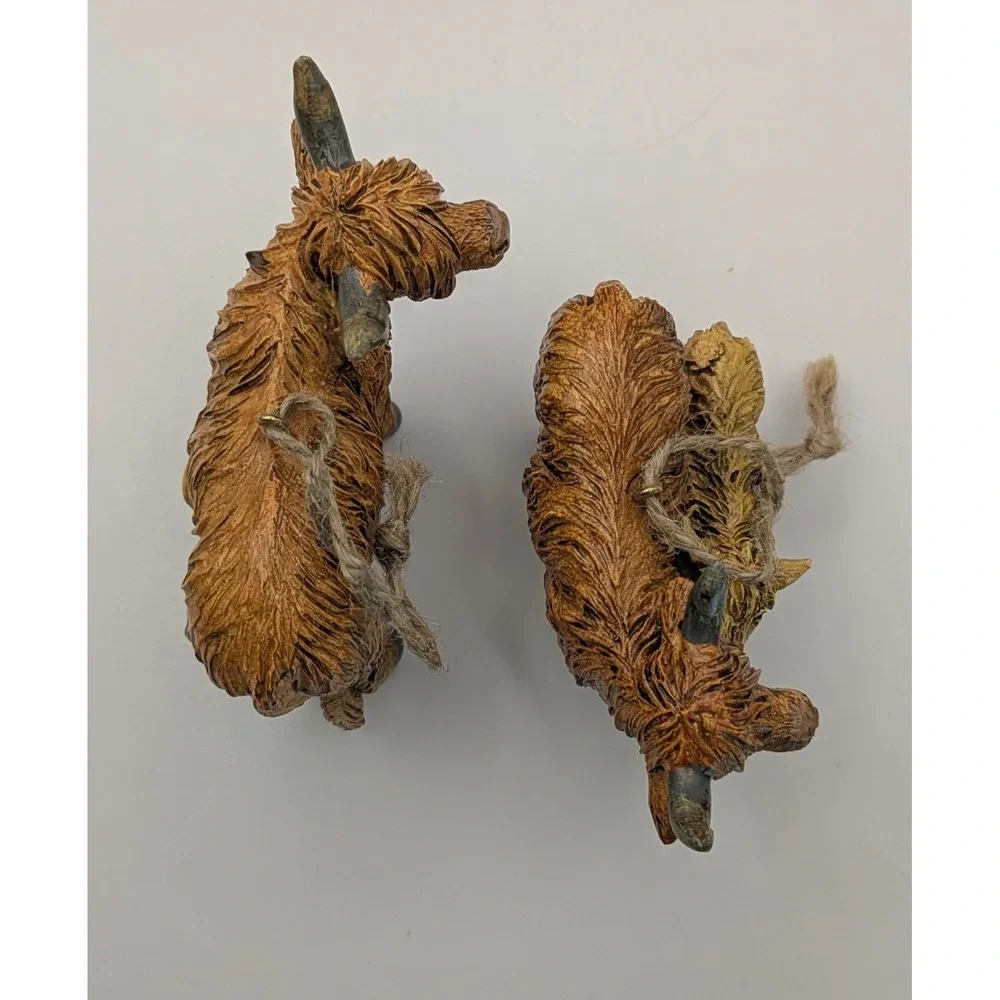 Scottish Highland Cattle‎ Cow Brown Christmas Tree Ornaments Lot Of 2